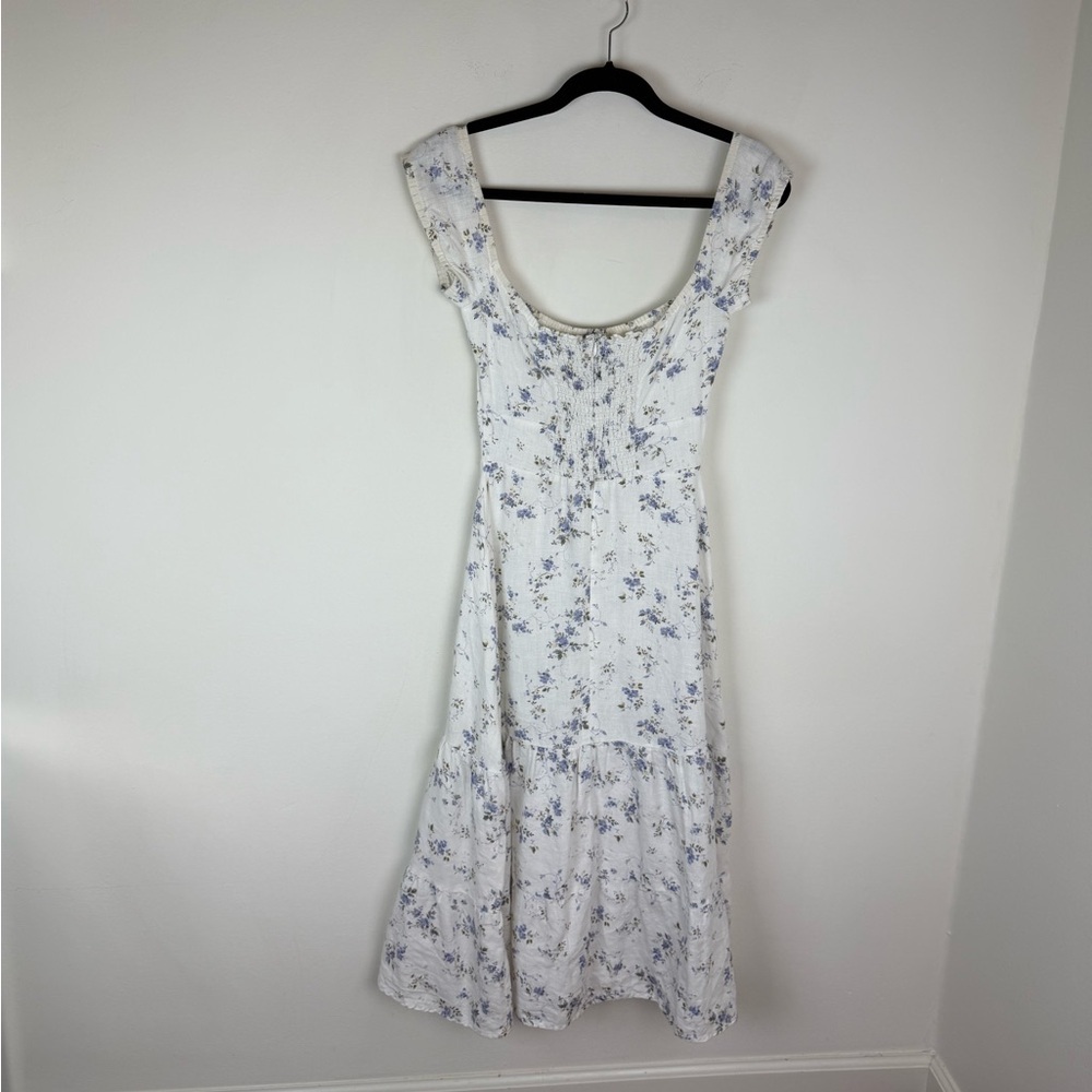 Reformation Toulouse Linen Floral Midi Dress White Blue Size 0 - Picture 5 of 7